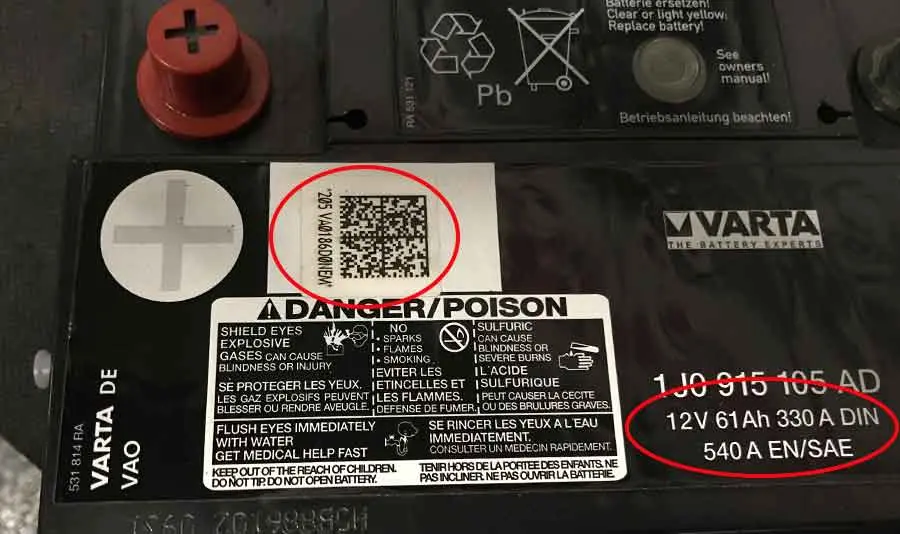 Battery size and code