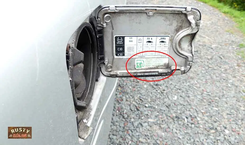 Gas flap specifying fuel type