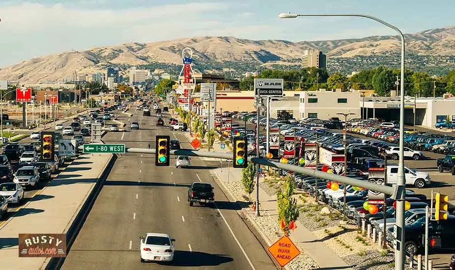 Street with car lots