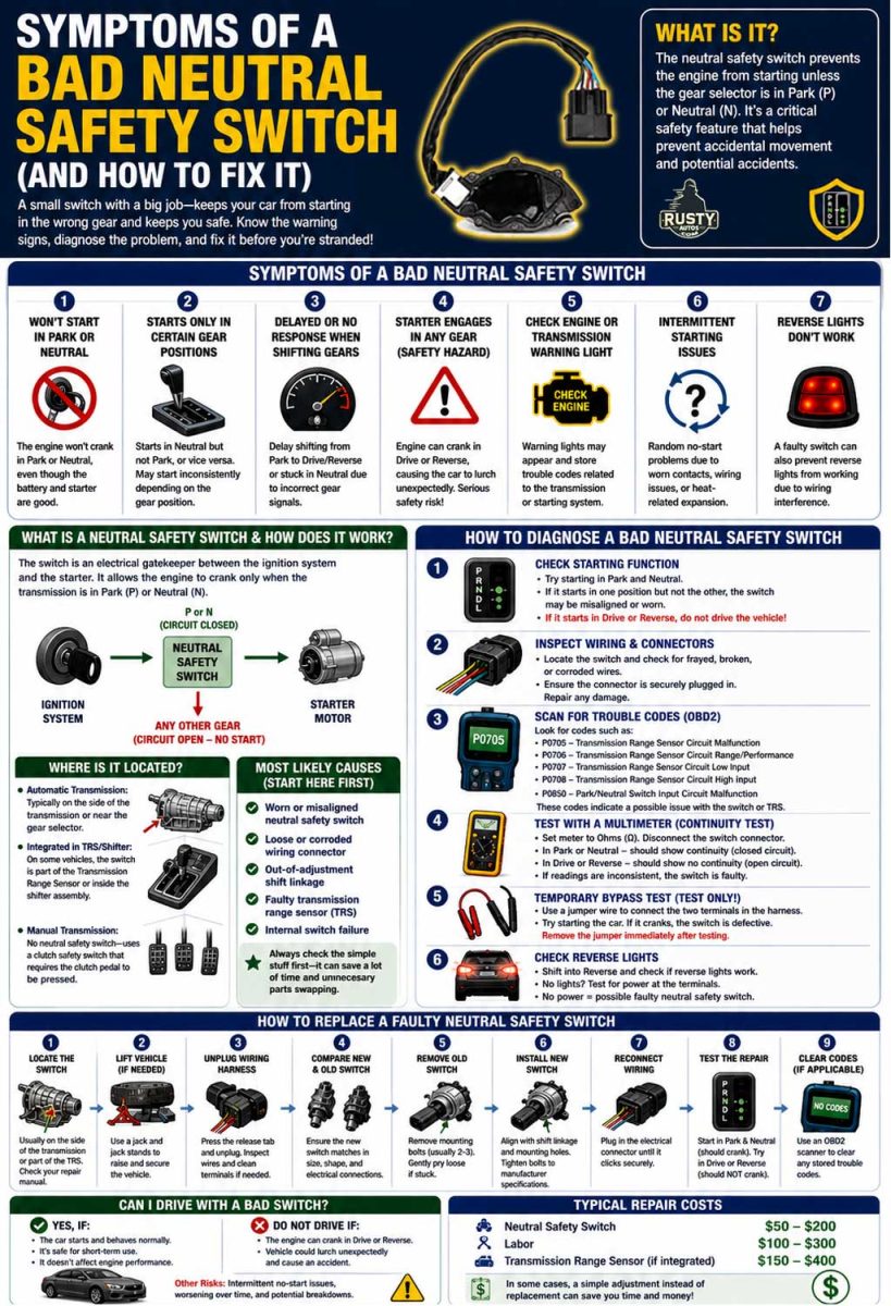 Symptoms of a Bad Neutral Safety Switch (And How to Fix It ...
